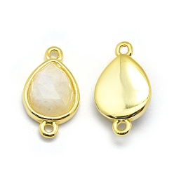 Rainbow Moonstone Natural Rainbow Moonstone Links connectors, with Golden Tone Brass Findings, teardrop, Faceted, 17.5x9.5x5mm, Hole: 1.2mm