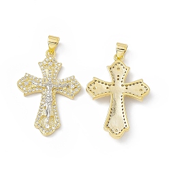 Real Gold Plated & Real Platinum Plated Rack Plating Eco-friendly Brass Charms, Micro Pave Clear Cubic Zirconia, Long-Lasting Plated, Lead Free & Cadmium Free, Religion Crucifix Cross Charm, Real 18K Gold Plated & Real Platinum Plated, 20x21x4mm, Hole: 4x3mm