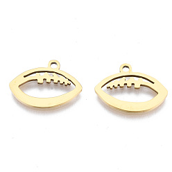 Golden Ion Plating(IP) 201 Stainless Steel Pendants, Laser Cut, Rugby, Golden, 11x15.5x1mm, Hole: 1.4mm