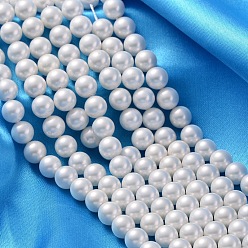 White Shell Pearl Beads Strands, Grade A, Polished, Round, White, 8mm, Hole: 0.8mm, about 47~50pcs/strand, 16 inch