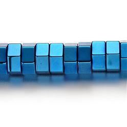Blue Plated Electroplate Non-magnetic Synthetic Hematite Bead Strands, Hexagon, Blue Plated, 8x4mm, Hole: 1mm, about 97pcs/strand, 15.7 inch