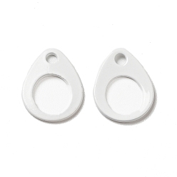 White Spray Painted 201 Stainless Steel Charms, Teardrop Charm, White, 13x10x1mm, Hole: 1.8mm