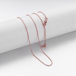 Розовое Золото Латунь цепи ожерелья, Кабель цепи, с омаром застежками, розовое золото , 17 дюйм