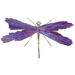 Azul Violeta Estatuilla de libélula de insecto de turmalina natural electrochapada, con fornituras de aleación, para adorno de escritorio, Violeta Azul, 110~140 mm