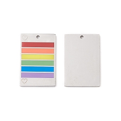 Colorful 304 Stainless Steel Enamel Pendants, Lead Free & Cadmium Free, Rectangle, Pride Theme, Colorful, 30x20x2mm, Hole: 1.6mm