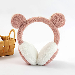 Light Coral Wool Children's Adjustable Headband Earwarmer, Bear Ear Outdoor Winter Earmuffs, Light Coral, 110mm