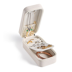 Floral Blanca Mini juego de joyas de cuero pu con caja con cremallera, Estuche organizador de joyas portátil de viaje para pendientes, , Anillos, blanco floral, 15x6.5x4.8 cm