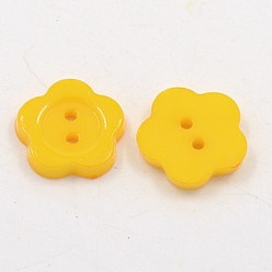 Gold Acrylic Sewing Buttons for Costume Design, Plastic Buttons, 2-Hole, Dyed, Flower Wintersweet, Gold, 20x2mm, Hole: 1mm