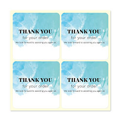 Deep Sky Blue Thank You Stickers, Square Paper Adhesive Labels, Decorative Sealing Stickers for Christmas Gifts, Wedding, Party, Deep Sky Blue, 40x40mm, 4pcs/sheet, 25 sheets/bag, 100pcs/bag