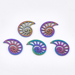 Rainbow Color Ion Plating(IP) 201 Stainless Steel Filigree Joiners, Conch, Rainbow Color, 11x14x1mm