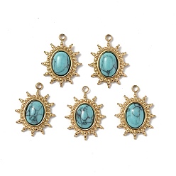 Natural Turquoise Vacuum Plating 201 Stainless Steel Natural Turquoise Pendants, Real 18K Gold Plated, Oval/Sun Charms, 18x13.5x4mm, Hole: 1.6mm
