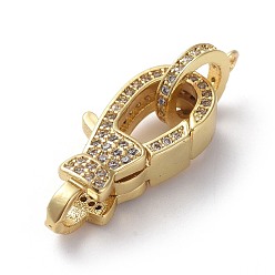 Real 18K Gold Plated Brass Micro Pave Cubic Zirconia Lobster Claw Clasps, with Bail Beads/Tube Bails, Clear, Real 18K Gold Plated, 22.8x12x4.8mm, Hole: 4mm
