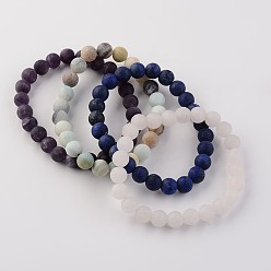 Mixed Stone Natural Gemstone Beads Stretch Bracelets, Frosted, Round, 53mm(2-5/64 inch)