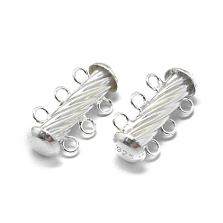 Silver 925 Sterling Silver Slide Lock Clasps, Peyote Clasps, with 925 Stamp, 3-Strands 6-Holes, Column, Silver, 19x9.5x6mm, Hole: 1.6mm