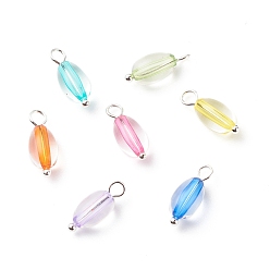 Silver Transparent Acrylic Pendants, with Brass Finding, Oval, Silver, 15x6mm, Hole: 2.5mm