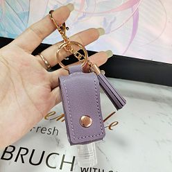 Thistle Plastic Hand Sanitizer Bottle with PU Leather Cover, Portable Travel Squeeze Bottle Keychain Holder, Thistle, 100x32mm