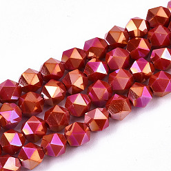 Rouge Plaquer des brins de perles de verre opaques, de couleur plaquée ab , facette, ronde, rouge, 5.5x5.5x5.5mm, Trou: 1mm, Environ 97~99 pcs/chapelet, 20.87 pouces~21.26 pouces (53cm~54cm)