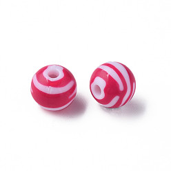 Camellia Opaque Striped Acrylic Beads, Round, Camellia, 11.5x10.5mm, Hole: 2.5mm, about 549pcs/500g