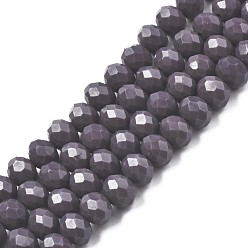 Pourpre Moyen Perles de verre opaques de couleur unie, facette, rondelle, support violet, 8x6mm, Trou: 1mm, Environ 65~68 pcs/chapelet, 15.7~16.1 pouce (40~41 cm)