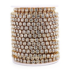 Oro Cadenas de strass rhinestone de bronce, cadenas de copa de diamantes de imitación de una fila, con carrete, dorado, 5 mm, sobre 10 yardas / rodillo