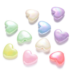 Couleur Mélangete Perles acryliques opaques, de couleur plaquée ab , cœur, couleur mixte, 14x15.5x5mm, trou: 1.6 mm, environ 840 pcs / 500 g