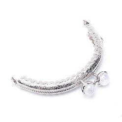 White Iron Purse Frame Handle, with Half Round Resin Beads, for Bag Sewing Craft Tailor Sewer, Platinum, White, 60x86x11mm, Hole: 1.5mm