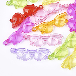 Color mezclado Colgantes grandes de acrílico transparentes, gafas / anteojos, color mezclado, 64x20x8 mm, Agujero: 3.5 mm, sobre 112 unidades / 500 g