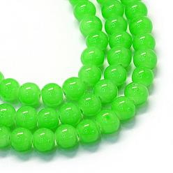 Verde Lima De vidrio para hornear de jade imitación pintada hebras de grano redondo, verde lima, 8.5~9 mm, agujero: 1.5 mm, sobre 105 unidades / cadena, 31.8 pulgada