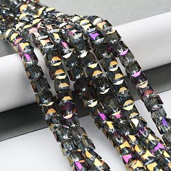 Indigo Perles en verre electroplate, facette, cube, indigo, 6x6x6mm, Trou: 1mm, Environ 100 pcs/chapelet, 21.6 pouce