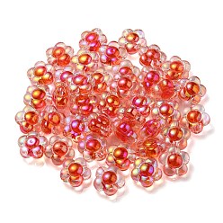 Roja Perlas de acrílico transparentes iridiscentes arco iris chapado uv, dos tonos, flor, rojo, 15.5x16x9 mm, agujero: 3 mm