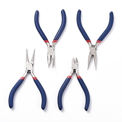 Midnight Blue Ferronickel Jewelry Plier Sets Includes #50 Steel(High Carbon Steel), Side Cutting, with Random Pattern, Round Nose, Bent Nose and Long Chain Nose Pliers(At Least 3 Types In One Batch) for Jewelry Making Supplies, Midnight Blue, 125x70~80x10mm