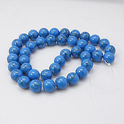 Bleu Bleuet Perles synthétiques turquoise brins, teint, ronde, bleuet, 6mm, Trou: 1mm, Environ 66 pcs/chapelet, 15.7 pouce