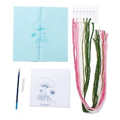 Flor Kit de fabricación de bordado de bricolaje, incluyendo tela de lino, hilo de algodón, recambios de bolígrafo borrables con agua, aguja de hierro, patrón de flores, 25x25x0.01 cm
