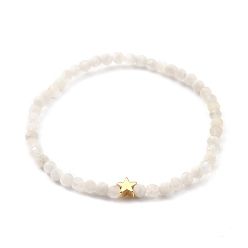 Rainbow Moonstone Faceted Round Natural Rainbow Moonstone Stretch Beaded Bracelets, with Star Brass Beads, Inner Diameter: 5.5cm(2-1/8 inch)