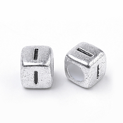 Letter I Plated Acrylic Beads, Horizontal Hole, Cube with Letter, Antique Silver, Letter.I, 6mm, Hole: 3mm, about 3000pcs/500g