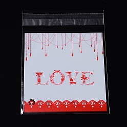 Red Rectangle OPP Cellophane Bags, with Word Love, Red, 14x9.9cm, Unilateral Thickness: 0.035mm, Inner Measure: 11x9.9cm, about 95~100pcs/bag