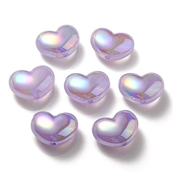 Lilas Placage uv arc-en-ciel irisé imitation gelée perles acryliques, cœur, lilas, 16x21x11mm, Trou: 2mm