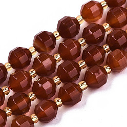 FireBrick Natural Agate Beads Strands, Faceted, with Seed Beads, Dyed, Round, FireBrick, 8x7.5mm, Hole: 1.2mm, Beads: 3.5x2mm, about 34pcs/strand, 15.35 inch(39cm)