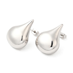 Platinum Brass Teardrop Stud Earrings, Platinum, 26x19.5mm