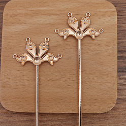 Light Gold Flower Alloy Hair Sticks Findiong, Enamel & Bead Setting, with Loops, Light Gold, 115mm