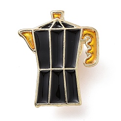 Black Coffeepot Enamel Pin, Light Gold Plated Alloy Badge for Backpack Clothes, Black, 23.5x19x1.5mm