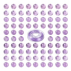 Amethyst 100Pcs 8mm Natural Amethyst Round Beads, with 10m Elastic Crystal Thread, for DIY Stretch Bracelets Making Kits, 8mm, Hole: 1mm