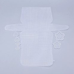 Blanc Feuilles de toile de maille en plastique, pour la broderie, fabrication de fil acrylique, projets de tricot et de crochet, fleur et coeur et feuille, blanc, 34x35.7x0.15 cm, Trou: 2x2mm, feuille: 26x18x1.2 mm, cœur: 27x28.5x1.2 mm, fleurs : 51x52x1.2mm et 40.5x41x1.2mm