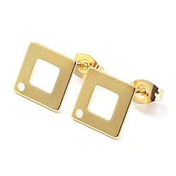 Golden 201 Stainless Steel Rhombus Stud Earring Findings, with 304 Stainless Steel Pins, Golden, 10x10x0.7mm, Hole: 1mm, Pin: 0.7mm
