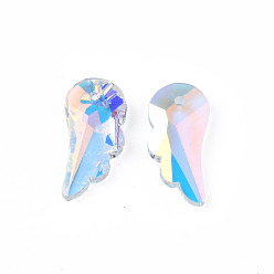 Clear AB Pointed Back Glass Rhinestone Pendants, Faceted, Wing, Clear AB, 20x10x5mm, Hole: 1.6mm