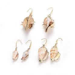Shell Electroplated Conch Shell Dangle Earrings, with 316 Surgical Stainless Steel Earring Hooks, 50.5~80.5mm, Pin: 0.7mm