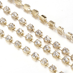 Crystal Brass Rhinestone Strass Chains, with Spool, Rhinestone Cup Chains, Raw(Unplated), Nickel Free, Crystal, 2.3~2.4mm, about 10yards/roll