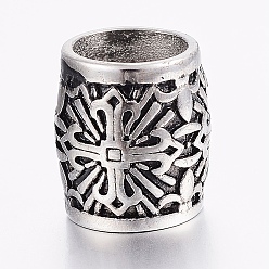 Antique Silver 304 Stainless Steel Beads, Large Hole Beads, Barrel with Cross, Antique Silver, 14x12mm, Hole: 9mm