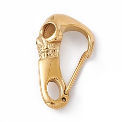 Golden 304 Stainless Steel Push Gate Snap Keychain Clasps, Skull, Golden, 45x26x13.5mm, Hole: 5x9mm