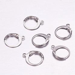 Stainless Steel Color 304 Stainless Steel Leverback Earring Findings, with Loop, Stainless Steel Color, 14.5x12x2mm, Hole: 1mm, pin: 0.6x0.8mm